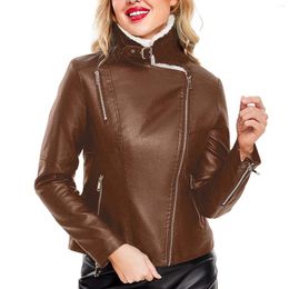 Women's Sweaters Winter Coat Lapel Collar Long Sleeve Padded Leather Jacket Vintage Thicken Sheepskin Casual Fashions Light