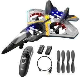 2.4G Radio Gyroscope RC Fighter Jet Gravity Induction Aerobatic Tumbling Glider Foam LED Aircraft Model Toy Gift For Children 240219