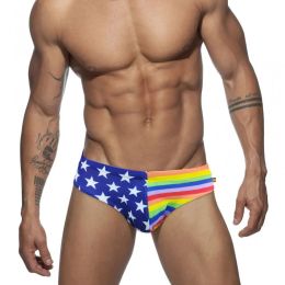 Swimwear Rainbow American Flag Swimwear Mens Low Rise Swim Briefs Trunks USA Stars Underwear Sexy Beach Bikini Swimsuit Surf Shorts