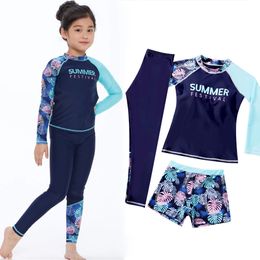 3pcs Boys Girls Adult Women Swinsuit Quick Dry Sunscreen Long Sleeve Swimwear Pants Shorts Set Diving Swiming Suits Wetsuits 240305