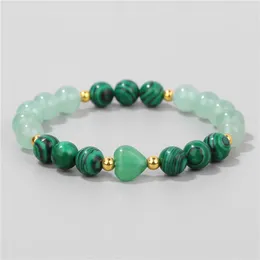 Strand Handmade Women Charm Bracelet 8mm Round Malachite Tiger Eye Jades Beads Love Heart Bracelets Jewelry Men Friend Couple Gift