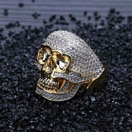 iced out rings for men hip hop luxury designer mens bling diamond gold skull ring 18k gold plated skeleton rapper Ring jewelry lov3438392