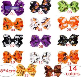 baby girl hair accessories halloween costumes for kids hair bows clips printed jojo bows girls pumpkin cheer bows gifts whole 7320315