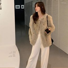 Women's Fur 2024 Fashion Imitation Hair Coat Women Winter Warm Luxury Jacket Outwear Female Vest Coats Double Breasted O-neck C54