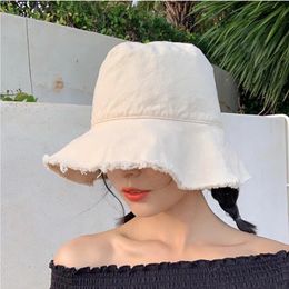 Mens tassel Brim bucket hat womens cotton folding fisherman hat womens beach tourism hat outdoor sun protection hat 240307