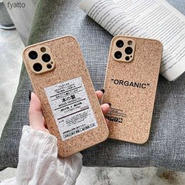 Cell Phone Pouches Cork Grain Label Letter Soft Phone Case For iPhone15 Pro Max Wood Compress Sawdust Breathable CoverH240307
