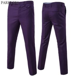 Pants Purple Slim Fit Straight Dress Pants Men 2019 Brand New Formal Office FlatFront Trousers Mens Business Wedding Suit Pants Male