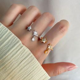 Cluster Rings 925 Sterling Silver Shiny Zircon Star Water Drops Pendant Ring For Women Girl Starfish Irregular Fashion Party Jewelry Gift