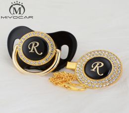 MIYOCAR Gold silver name Initials letter R beautiful bling pacifier and pacifier clip BPA dummy bling unique design LR LJ20112312192