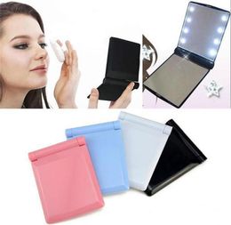 Makeup Mirror 8 LED Lights Lamps Cosmetic Folding Portable Compact Pocket Hand Mirror Make Up Under Lights With Bettery LED LIGHT 9460366