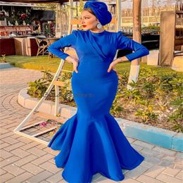 Simple Royal Blue Arabic Evening Dress 2024 Mermaid Long Sleeve Muslim Prom Dresses Elegant O Neck Maxi Formal Ceremony Party Gown vestidos de fiesta para mujer