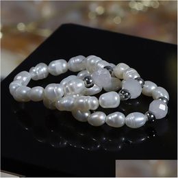 With Side Stones Natural Freshwater Pearl Ring Elastic Finger Bead Rings For Women Fashion Jewelry Gift Drop Delivery Jewelry Ring Dh1Yq