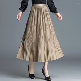 Skirts Spring Summer Elastic High Waisted Large Swing Skirt Women Elegant Korean Stle Slim Long Crafted Pleated Lady 8515