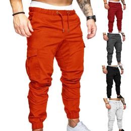 Pants Mens Casual Thin Breathable Tie Drawstring Long Pants Men Solid Colour Pockets Waist Drawstring Ankle Tied Skinny Cargo Pants