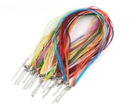 100pcs 18quot DIY Jewelry Making Organza Ribbon Necklace Strap Cords Colorful Voile String Lobster Clasp Wax Cord Chain1236495