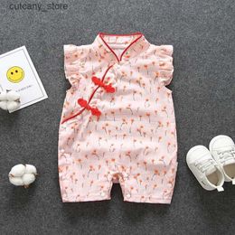 Jumpsuits Fashion Spring Jumpsuit Cheongsam baby outfit dress Sweet baby girl Cartoon Cotton Cloth kid newborn baby costume toddler romper L240307