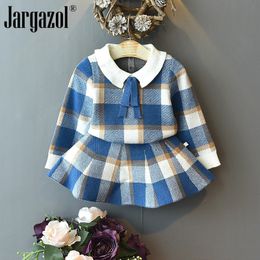 Baby Girls Winter Clothes Set Christmas Outfits Kids Girls Plaid Knit Sweater skirt Fall Girl Clothing Set Children Costume 240307