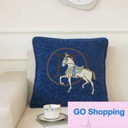 Fashion Chenille Jacquard Light Luxury and Simplicity Modern Pillow Cover Sofa Cushion Cover White Horse Bedside Cushion