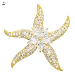 Brooches Handmade Micro-encrusted Coloured Gemstone Zircon Corsage Pin Women Creative Starfish Delicate For Suit Accessories