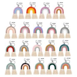Weaving Rainbow Keychain for Women Handmade Key Holder Keyring Macrame Bag Charm Car Hanging Jewellery Decoration Accessory238f