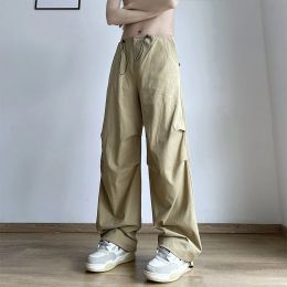 Pants HOUZHOU Parachute Pants Men Japanese Wide Leg Trousers Male Summer Loose Casual Quick Drying Streetwear Hip Hop Pleated