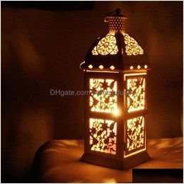 Candle Holders Vintage European Metal Hollow Wall Hanging Moroccan Candle Lanterns Holder Home Coffee Shop Wedding Decoration T200108 Dhec4