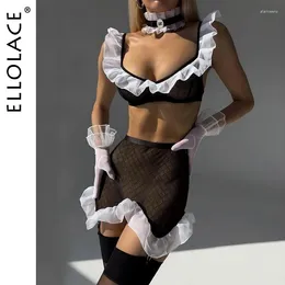 Bras Sets Ellolace Erotic Lingerie Maid Outfit Falbala Sissy Intimate Transparent Bra Sensual Exoic Sexy Bilizna Plaid Intim Goods