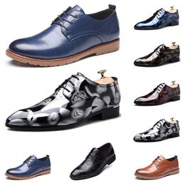 Mens Leather Dress Shoes British Printing Navy Bule Black Brow Oxfords Flat Office Party Wedding Round Toe Size 5.5-14 GAI usonline