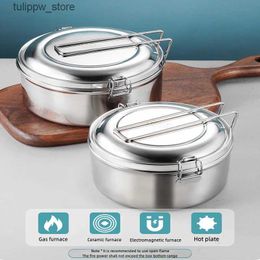 Bento Boxes 304 Stainless Steel Round Lunch Box Big-capacity 2-Layer Bento Box Separate Boxes Leak Proof Picnic Box For Students Canteen L240307