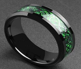 Wedding Rings Man Ring Red Green Carbon Fiber Black Dragon Inlay Comfort Fit Stainless Steel For Men Band1779539