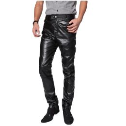 Pants Men Leather Pants Casual Style Straight Motorcycle Pants Black Autumn Winter Pants Men Pantalon Homme PU Leather Trousers