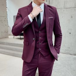 Suits Men Wedding Suits Sets Jackets+Pants+Vest Suits Sets Groom Formal Wear Dress Male Solid Business Casual Slim Fit Suits Size 6XL