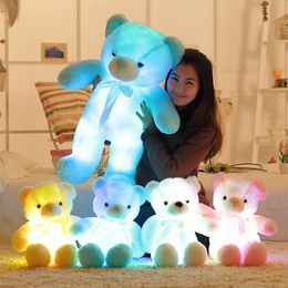 Colourful Glowing Teddy Bear Luminous Plush Toys Kawaii Light Up LED Stuffed Doll Kids Christmas