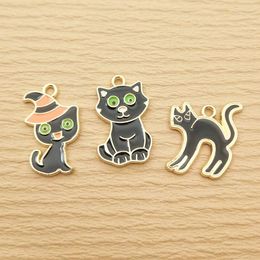 Charms 10pcs Black Cat Charm For Jewellery Making Enamel Necklace Pendant Diy Supplies Bracelet Phone Craft Accessories Gold Plated