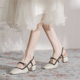 Top Summer Sandal Women Thick Heel Shaped Niche Design High Womens Shoes Colour Matching Contrast Fashion Baotou Sandals 240228