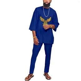 Ethnic Clothing SEA&ALP African Men Suits Fashion Metal Printed Outfits Traditional Dashiki Clothes 2 Piece Loose Simple Attire