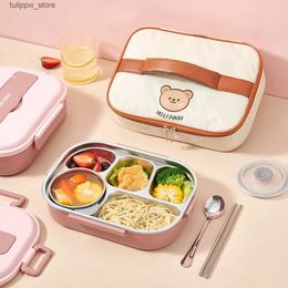 Bento Boxes WORTHBUY Stainless Steel Lunch Box Multi Grid Sealed Bento Box 1500ML Heated By Injecting Hot Water Microwave Heating Safety L240307