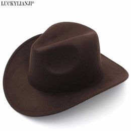 Luckylianji Retro Kids Trilby Wool Felt Fedora Country Boy Cowboy Cowgirl Hat Western Bull Jazz Sun Chapeau Caps for Children Q080287S