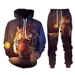 Animal Tiger 3D Printed Men's Tracksuit Set Casual Hoodie and Pants 2pcs Sets Autumn Winter Fashion Streetwear Man Clothing Suit002