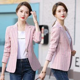 Women's Suits 2024 Spring Autumn Women Blazers Casual Elegant Plaid Slim Short Single Button Long Sleeve Lady Suit Jacket Outwea Female