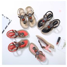 Stylish Summer Sandal Women Ethnic Style Sandals Womens Tourist Beach Bohemian Beaded Flat Shoes 240228