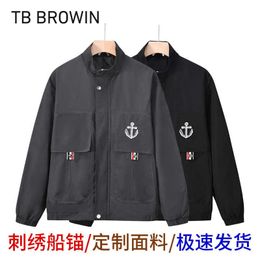 Men's Jackets TB BROWIN New High Neck Jacket Unisex Boat Anchor Pattern Multi Pocket Zipper Casual Coat Embroidery