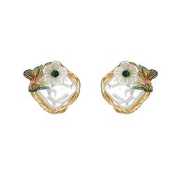 Stud Baroque Flat Pearl Gold Knitting Wreath Earrings For Women Wedding Party Flower Butterfly Luxury Fine Jewellery7224376