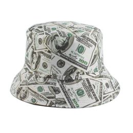 New Dollar Print Fishing Cap Bob Chapeau Femme Reversible Bucket Hat Men Fishing Bucket Hats for Women Harajuku Hip Hop Gorro Q080297C
