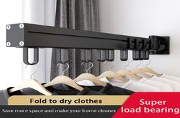 Black Folding Drying Rack Wall Mounted Telescopic Clothes Rack Indoor And Outdoor Simple Clothes Hanger Clothes Hook Clothesline2075670