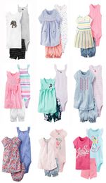 Newborn Baby Rompers Suits 100 Cotton 22 Designs Colourful Striped Embroidery Flora Cartoon Dots TShirtTriangle RomperShorts 3 5575343