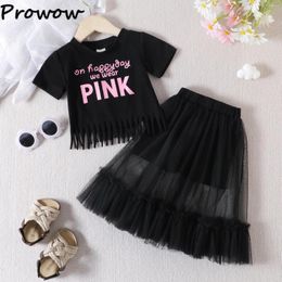 Clothing Sets Prowow 1-6Y Toddler Girls Clothes Black Tassel T-shirts And Mesh Skirts Summer 2pcs For Outfit Child
