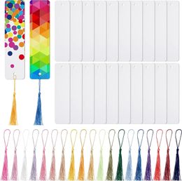 20 Pieces Sublimation Blank Bookmark Metal Blank Bookmarks with Hole and Tassels Sublimation Blank Bookmarks to Decorate DIY Cra 240227