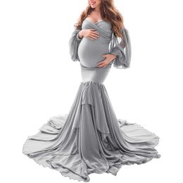 Dresses Fashion Maternity Dress for Photo Shoot Maxi Maternity Gown Lantern Sleeves Lace Fancy Women Maternity Photography Props