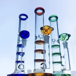 Colourful Straight Tube Glass Bong Triple Layer Comb Perc Hookah Percolator Water Pipes Ice Catcher Heady Oil Dab Rig Tonado Bongs WP525 LL